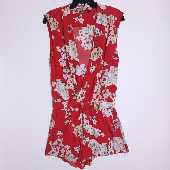 BO.BÔ bourgeoisbohème Silk Blend Red Floral Sleeveless Romper Jumpsuit Size S - Picture 2 of 8